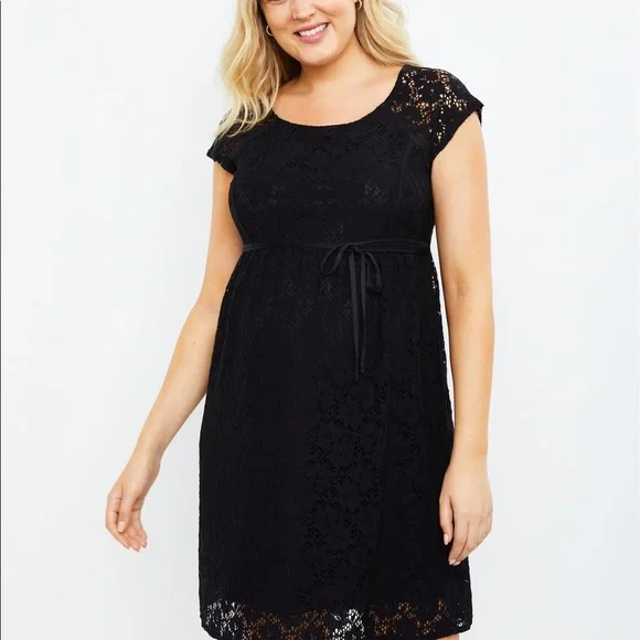 crochet maternity dress PinkBlush Beige Crochet Lace Button Front Maternity Dress main image 1